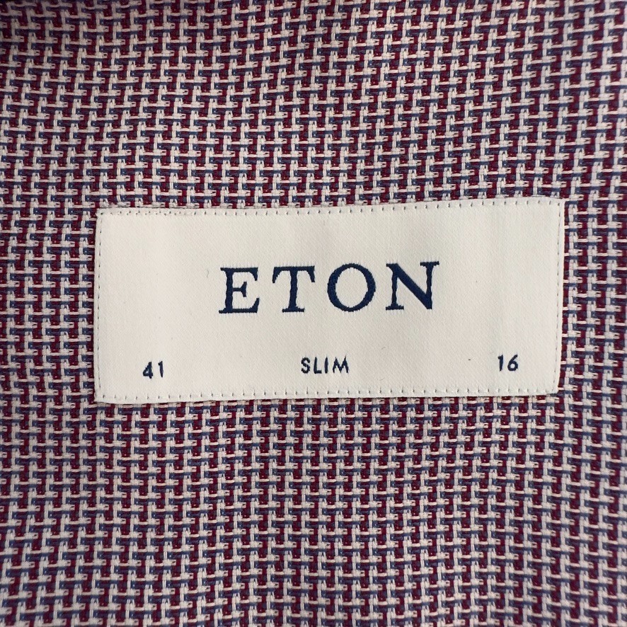 ETON Slim Fit Dress Shirt-Sz 41 16-Blue & Red Micro check-100% Dobby Cotton