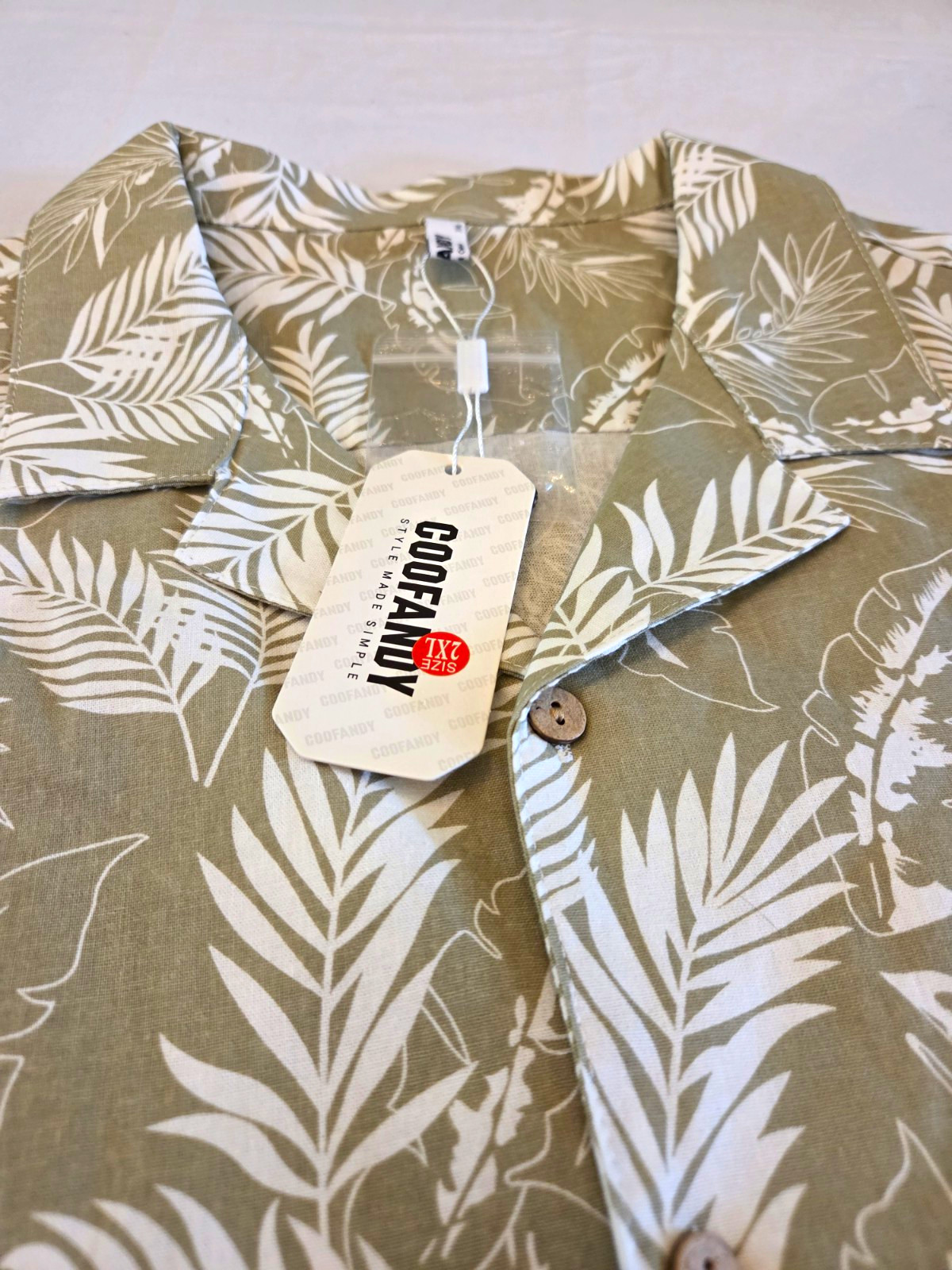 COOFANDY Tropical Floral Green White Button-Up Shirt Men’s 2XL Regular