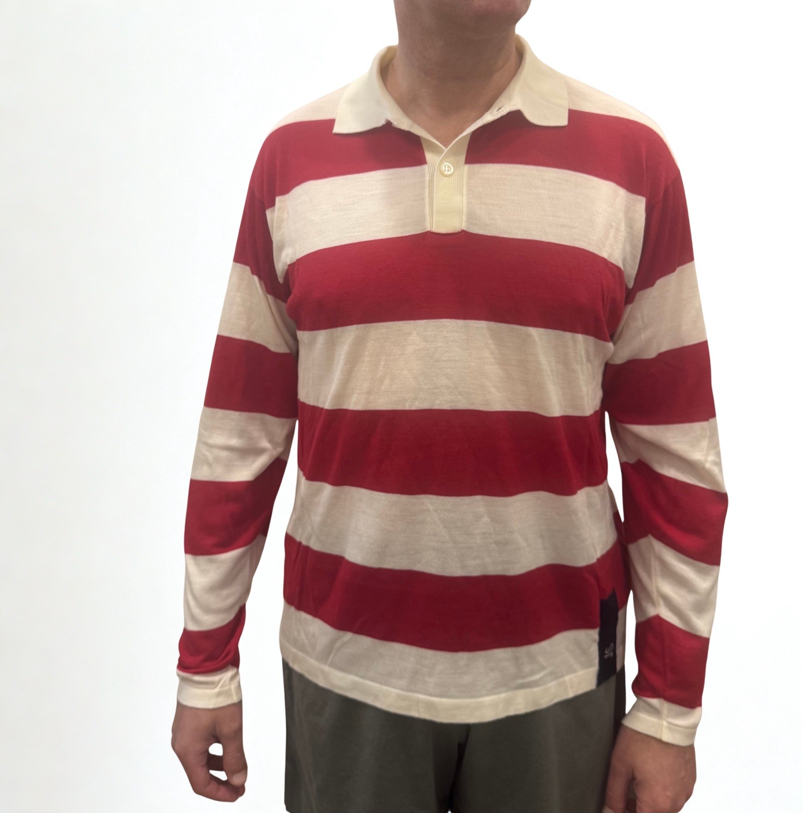 John Smedley JS Merino Wool Men’s Long-Sleeved Polo Rugby Shirt Red White BNWT