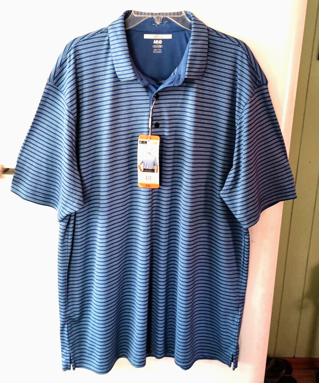 NEW MEN’S GREG NORMAN PLAY DRY BLUE STRIPED COLLARED GOLF POLO SHIRT SIZE XXL