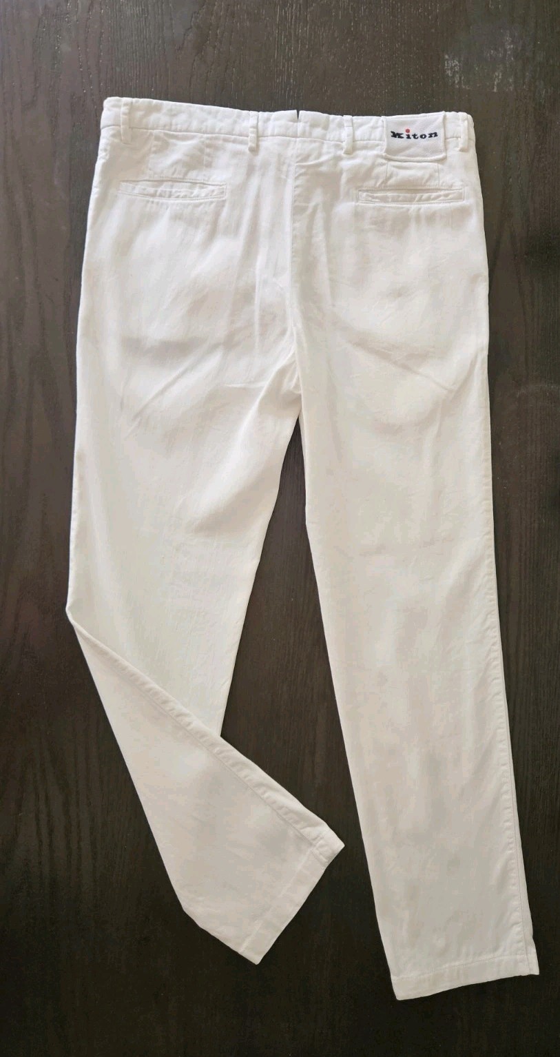 KITON slim 33(32) men Linen Limited Edition White ITALY Gorgeous pants Authentic