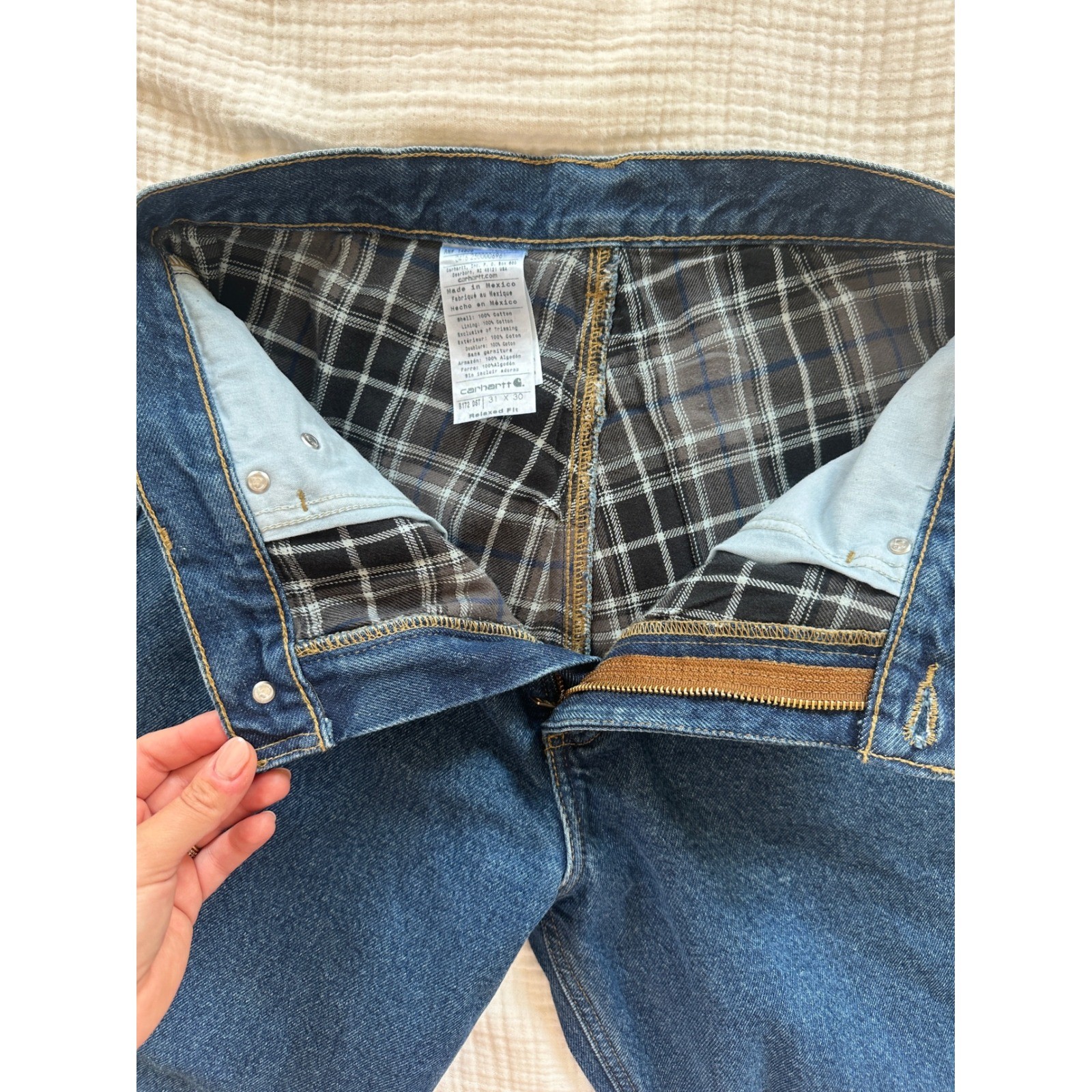 Vintage 90s Carhartt Flannel Lined Jeans Blue Relaxed Fit Workwear B172 31×30