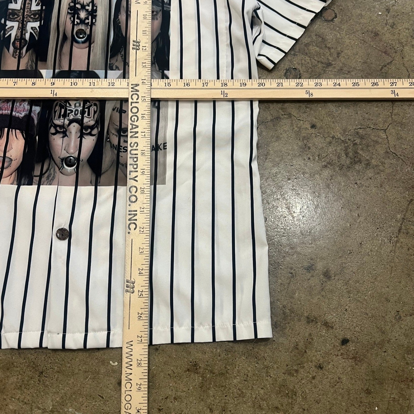 White Striped Graphic Button Up Shirt Huck 1980
