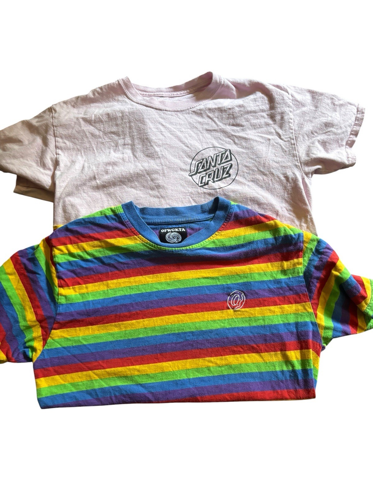 Odd Future Rainbow Stripe Tee & Pink Santa Cruz Tee Bundle