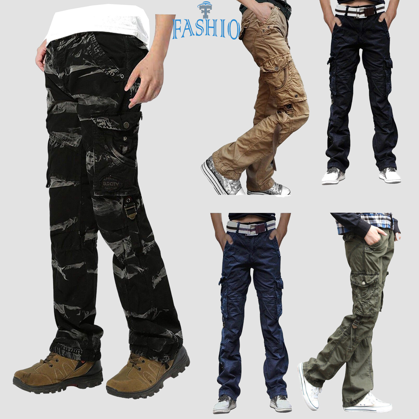 Men’s Cotton Relax Fit Casual Cargo Pants Military Army Workwear Twill Trousers