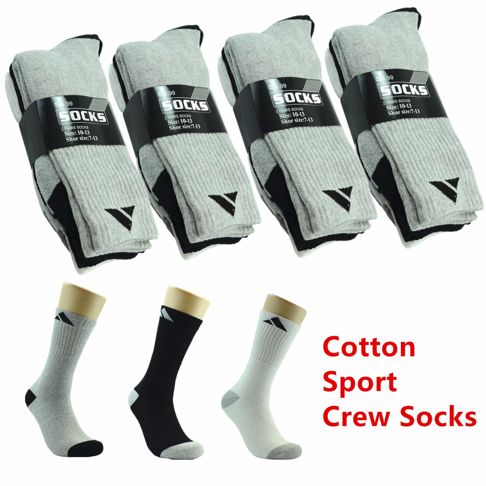 New Adi 12 Pairs Mens Comfort Cotton Sport Athletic CREW Socks Size 9-11 10-13
