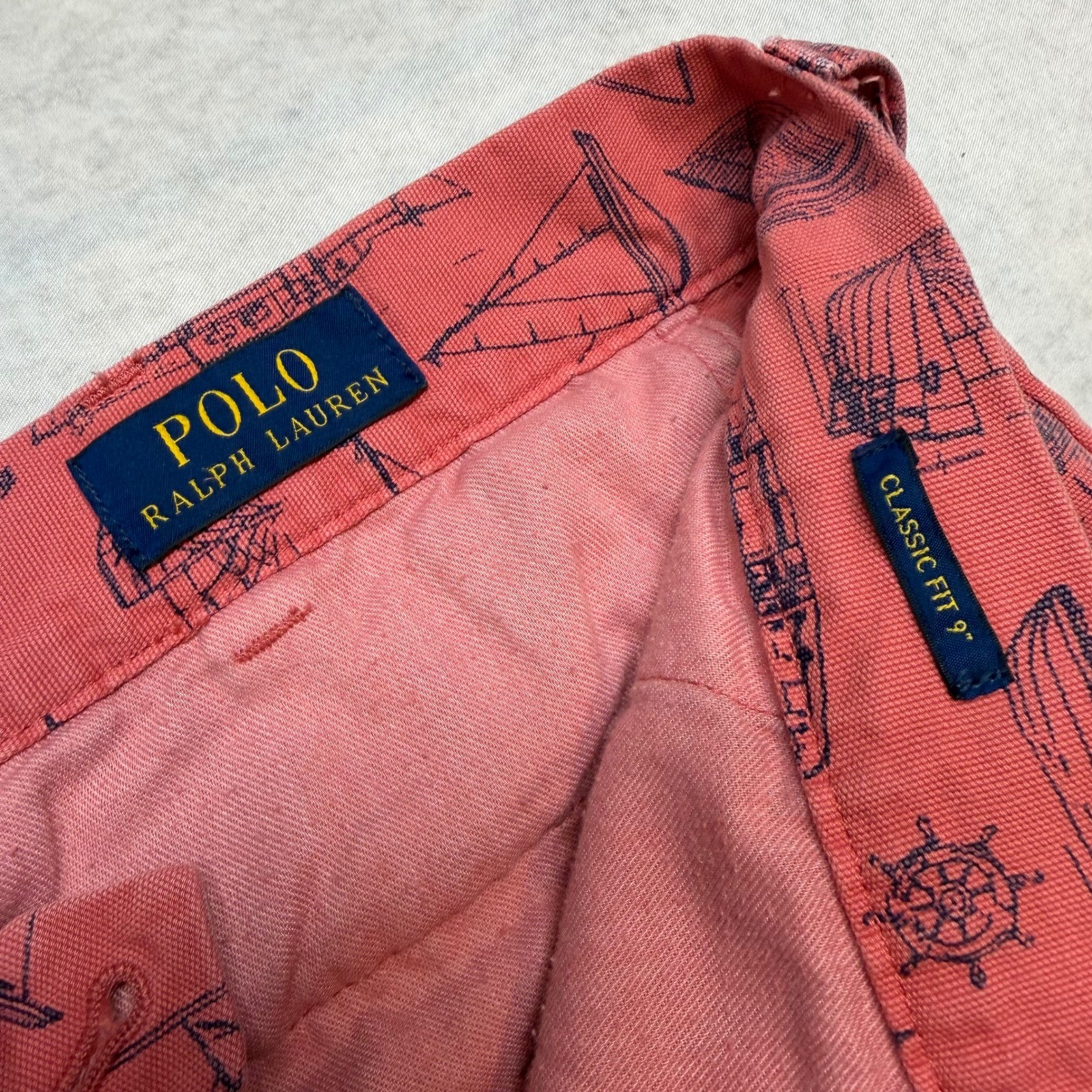 Polo Ralph Lauren Classic Fit 9 Inch Mens 38 Pink Nautical Sailboat Chino Shorts