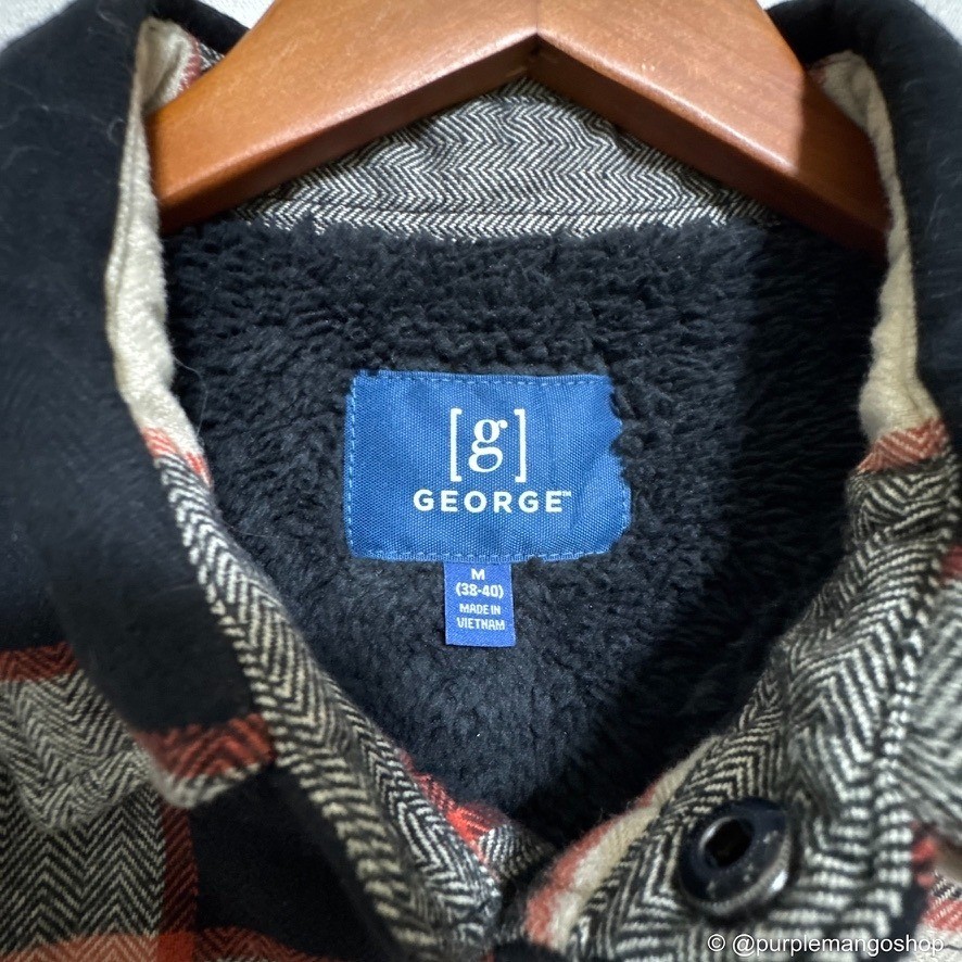 George Sherpa Lined Flannel Shacket Jacket | Black Grey Buffalo Plaid | MEDIUM