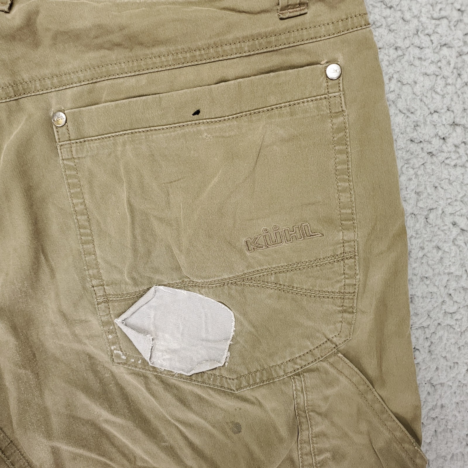 Thrashed KÜHL REVOLVR Pants Men’s 30(Fit31)x32 Green ÜBERKÜHL Hole & Patch