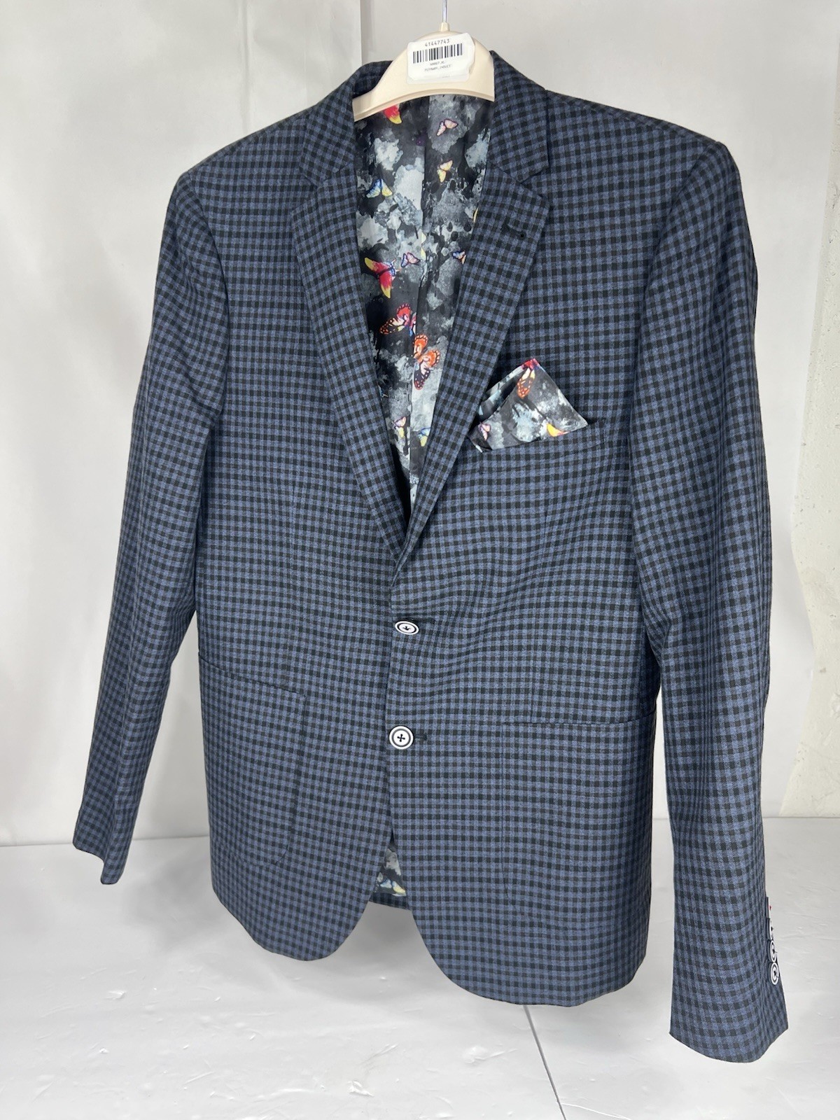 Paisley and Gray Blazer Jacket With Matching Handkerchief And Liner 36R Check