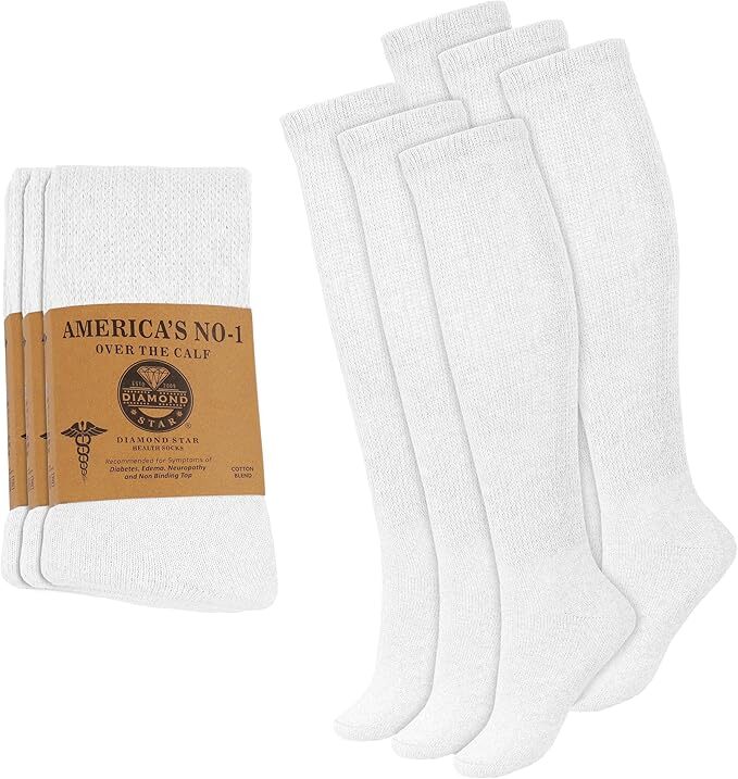 2 Pairs Men Diabetic Over the Calf Socks Knee High circulatory Health Cotton