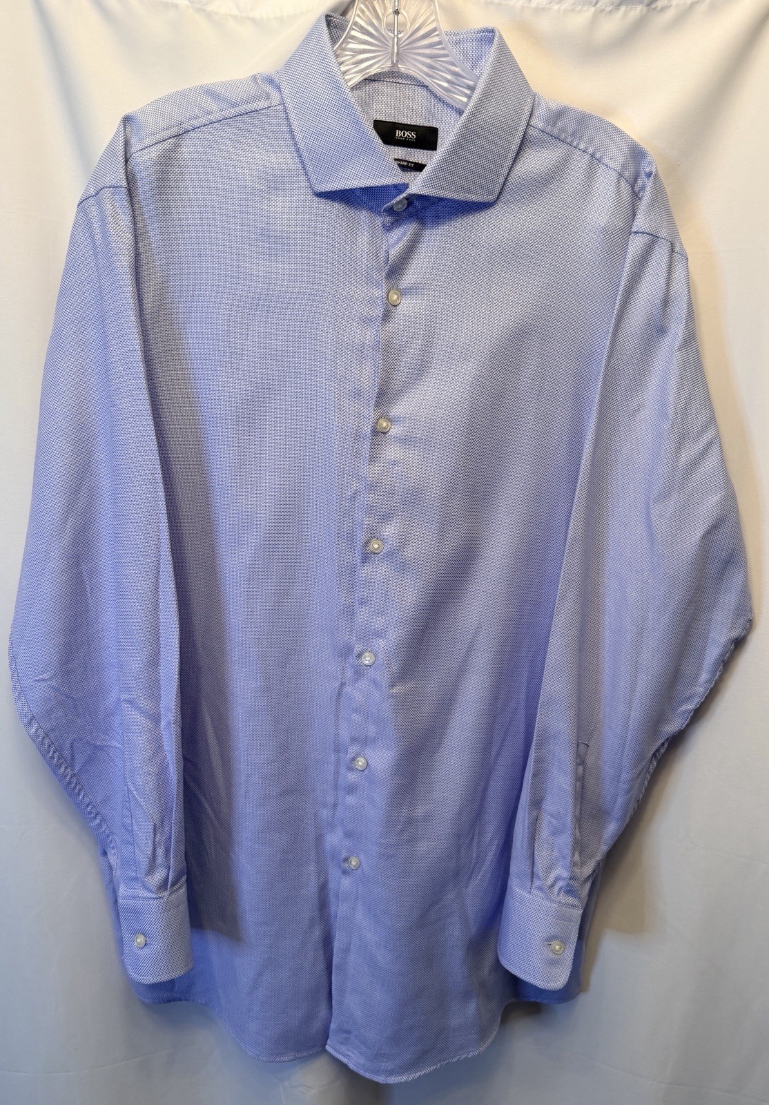 BOSS Hugo Boss Dress Shirt Men’s 17 32/33 Sharp Fit Long Sleeve Blue Micro Dobby