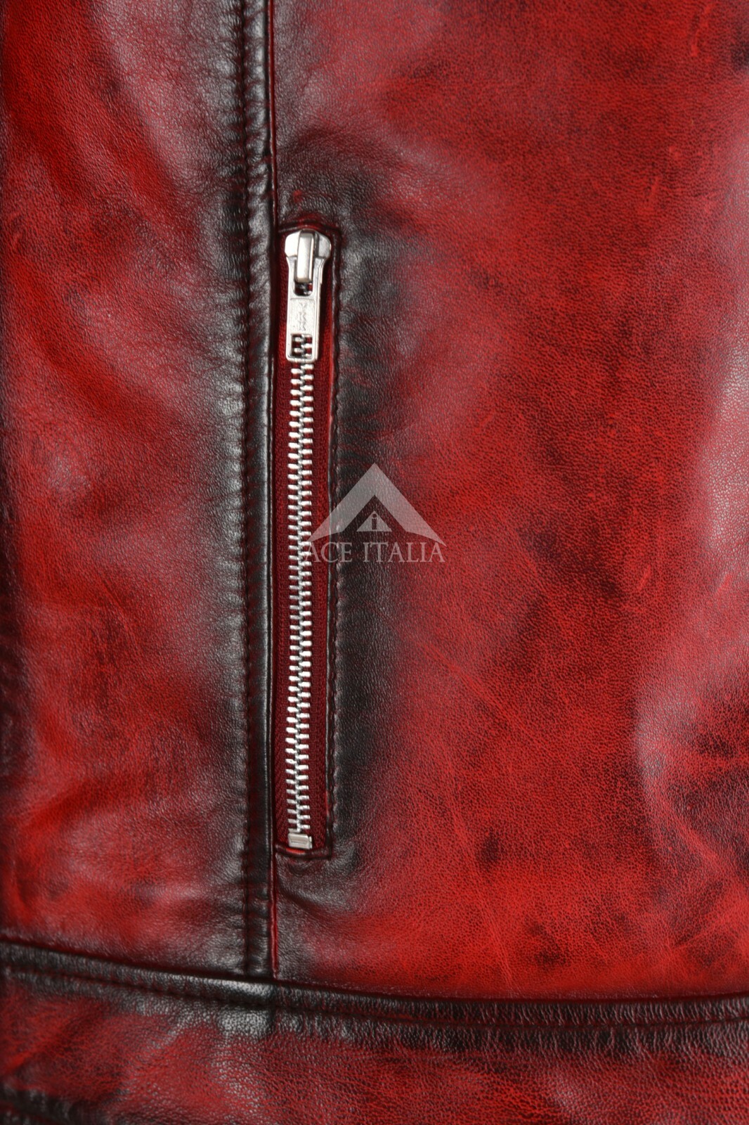 RACER Mens Leather Jacket Red Black Waxed Quilted Stitch Biker Leather Jacket