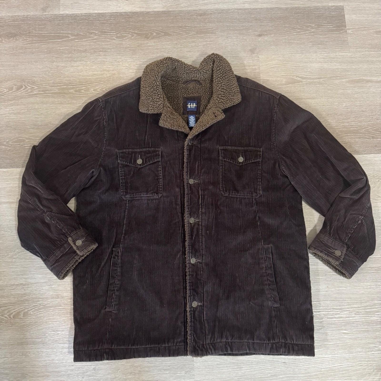 Gap Corduroy Jacket Mens XXL Brown Sherpa Lined Quilted Barn Coat RN 54023