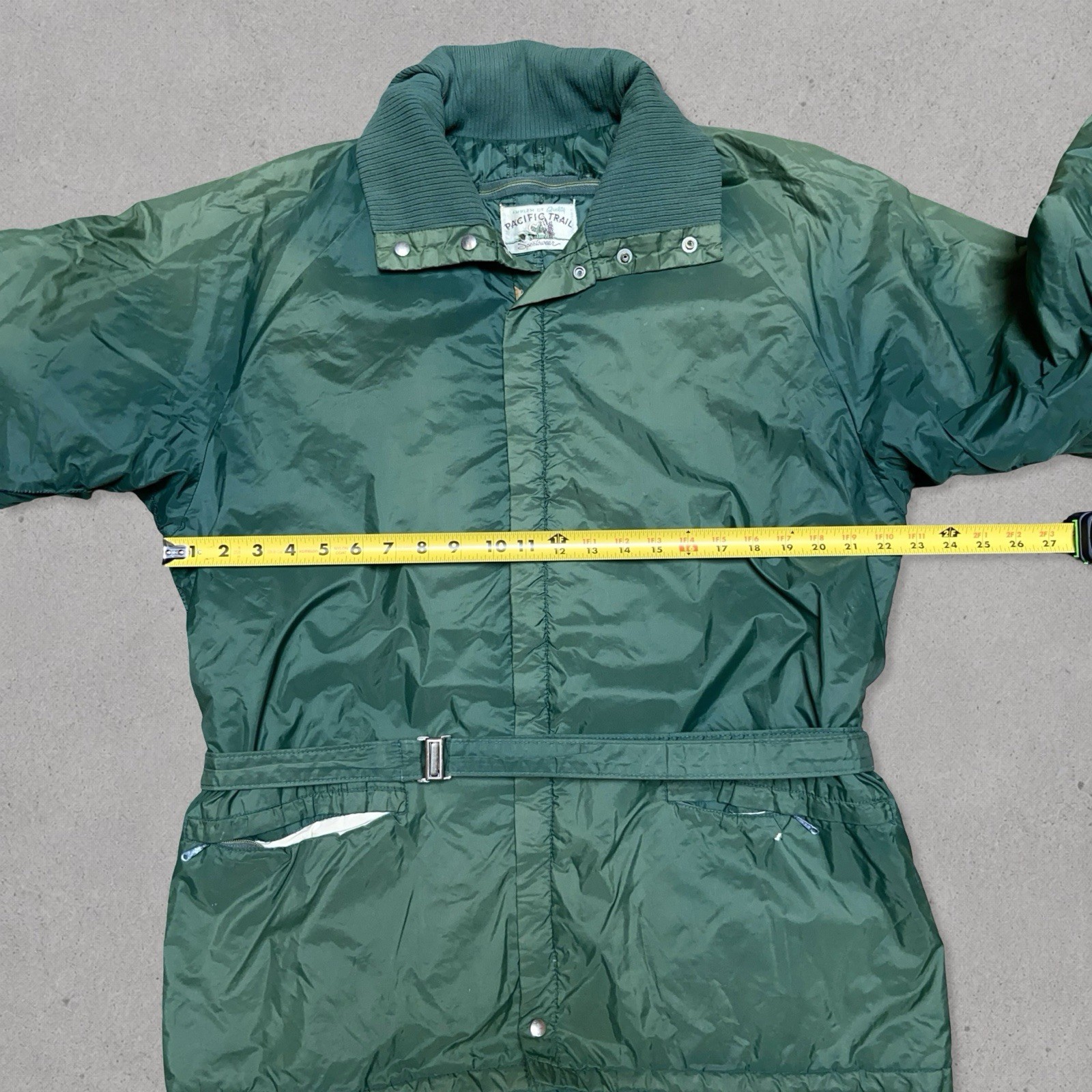 Vintage 80s Pacific Trail Belted Jacket Green Coat Mens Large (See Measurements)