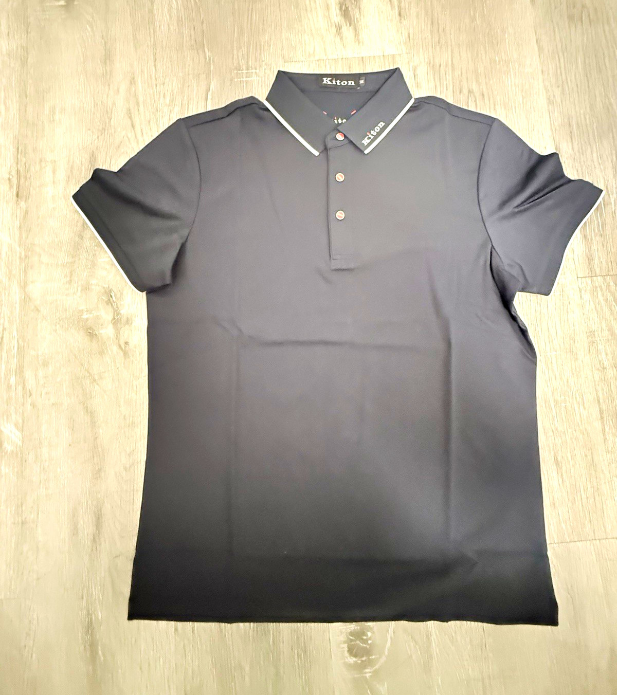 Kiton Men’s Black Solid Short Sleeve Polo Shirt M Collared Button Logo
