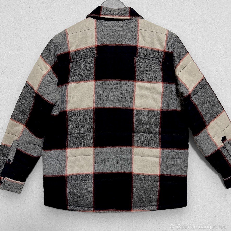 George Sherpa Lined Flannel Shacket Jacket | Black Grey Buffalo Plaid | MEDIUM