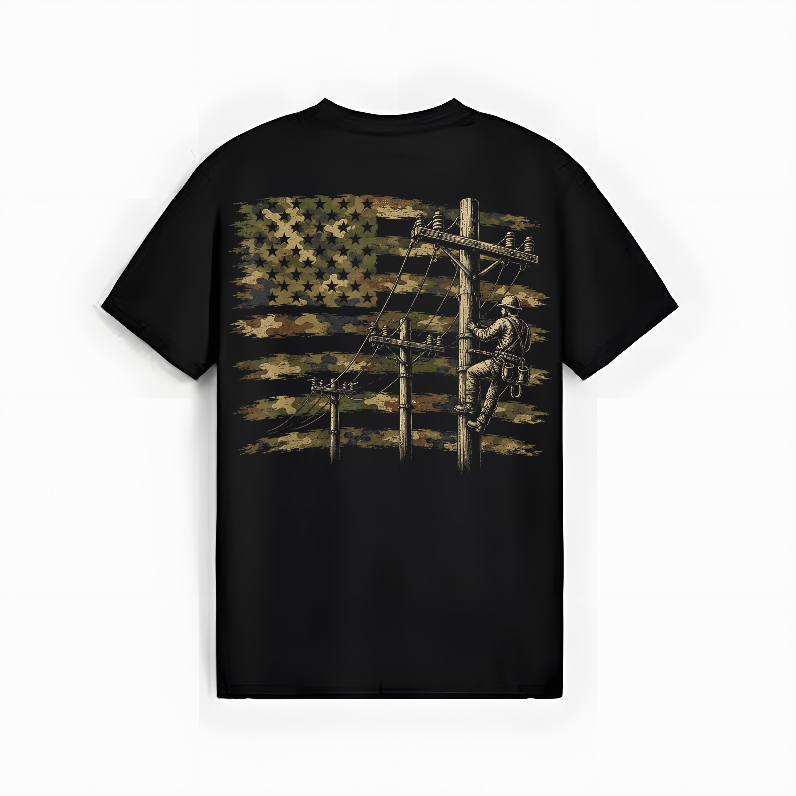 Electrician Lineman US Flag Patriotism Lineworker T-Shirt