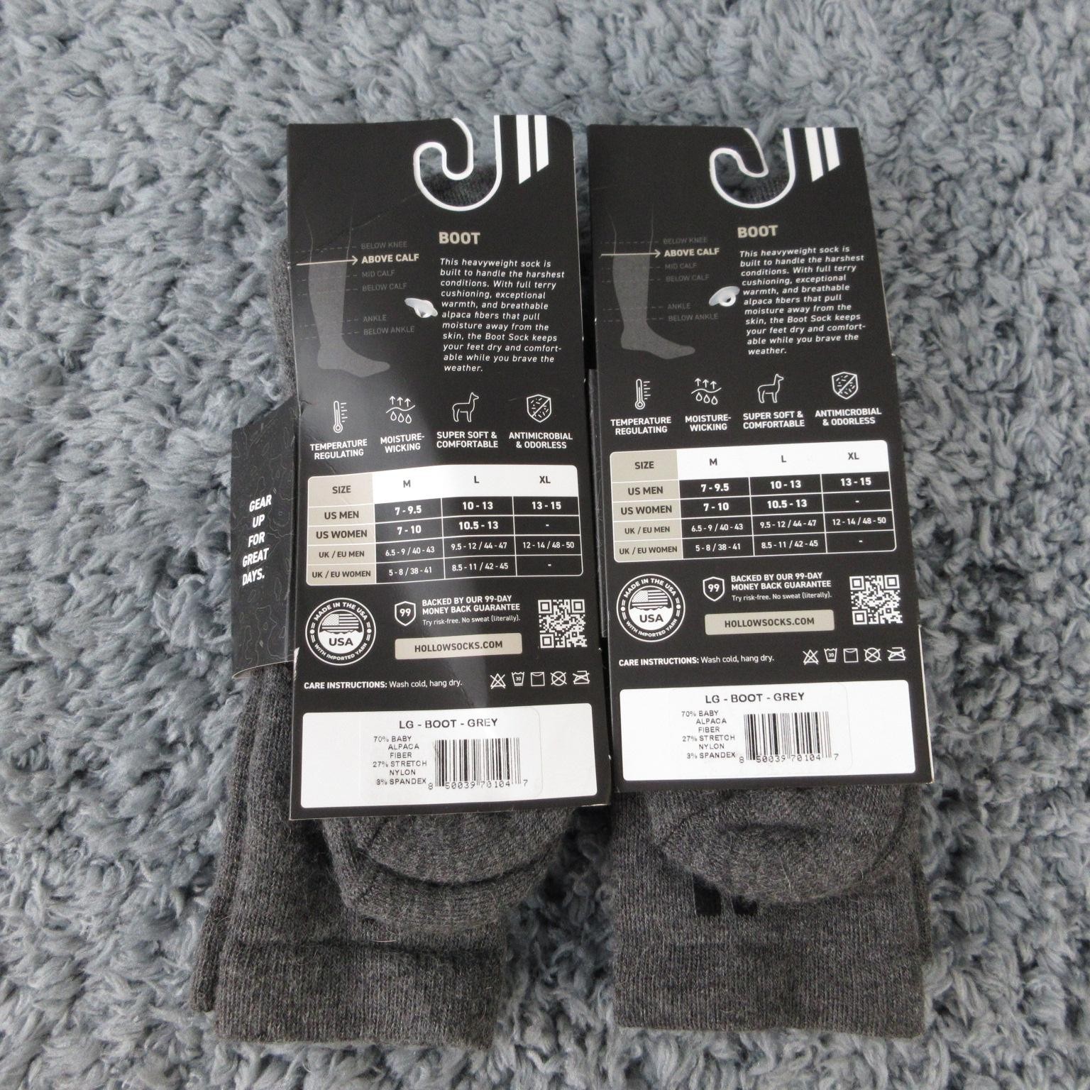 Hollow Socks Mens L 10-13 Gray Boot Alpaca Mid Calf Thermal Moisture Wicking NWT