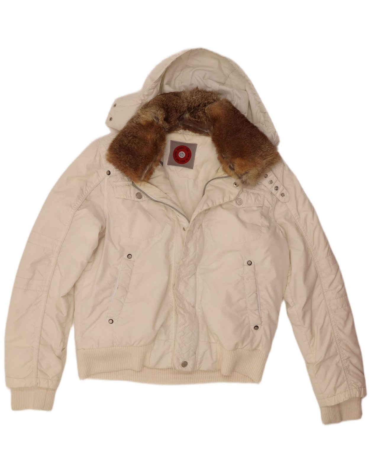 Yes Zee Mens Hooded Padded Jacket UK 44 2XL White Nylon DS09