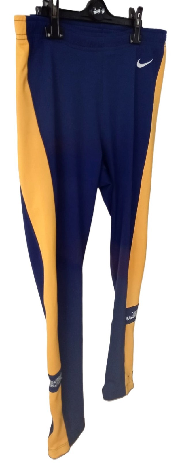 Nike Mens Womens L Track Pants Zip Ankle Blue Yellow Elastic Running Trousers VG