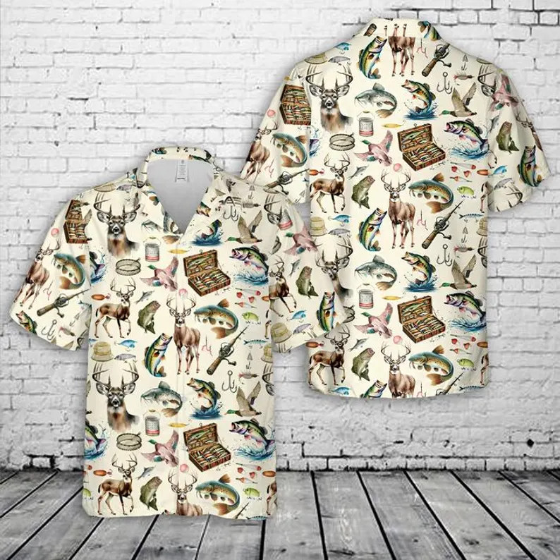 Hunting Fishing Hawaiian Shirt Outdoor Nature Wildlife Mens Womens