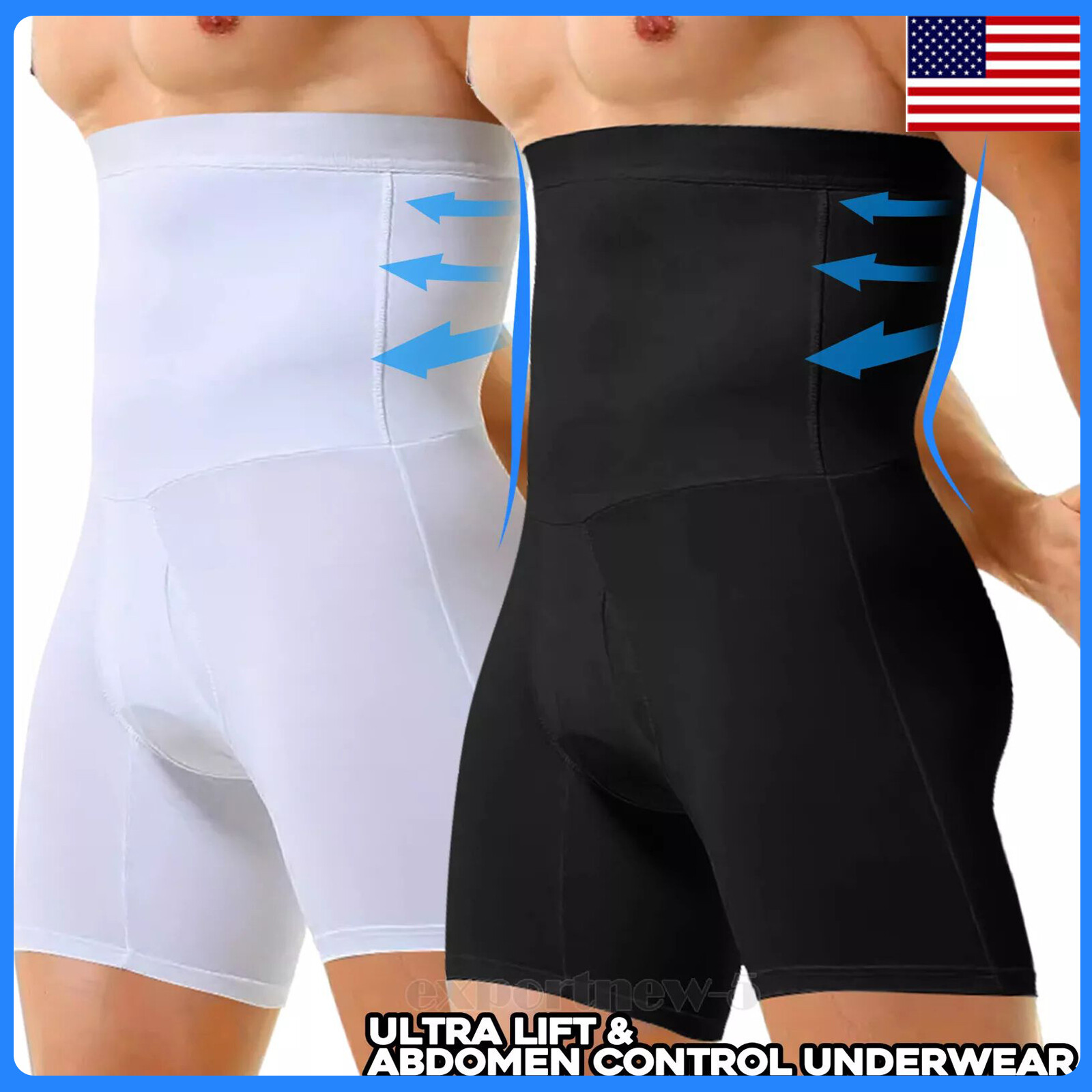 Men High Waist Tummy Control Abdomen Fat Burning Body Shaper Boxer Briefs Shorts