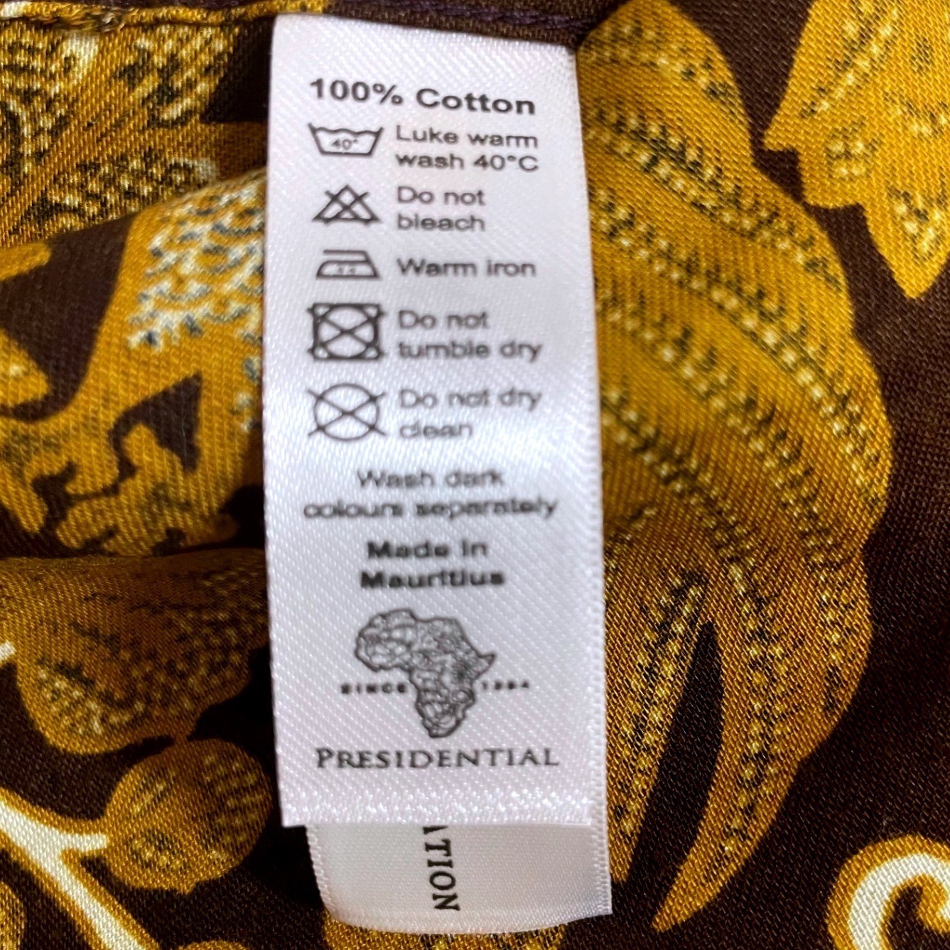 Presidential Madiba Shirt Mens 2X Brown Gold Batik Print Formal Tailored Mandela