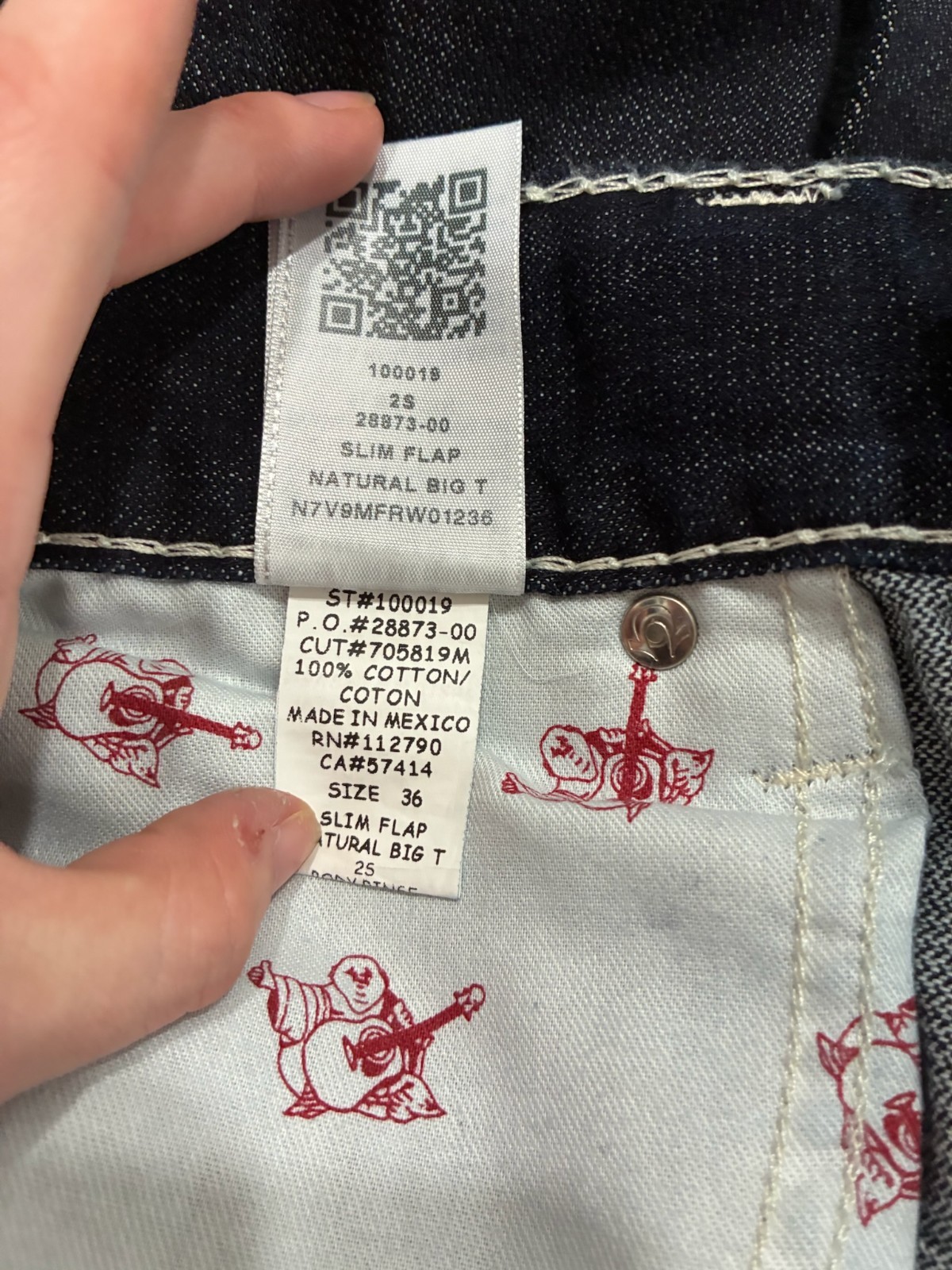 True Religion Slim Flap Natural Big T, Tan Waist Label, 36×34, NWT, $229 MSRP