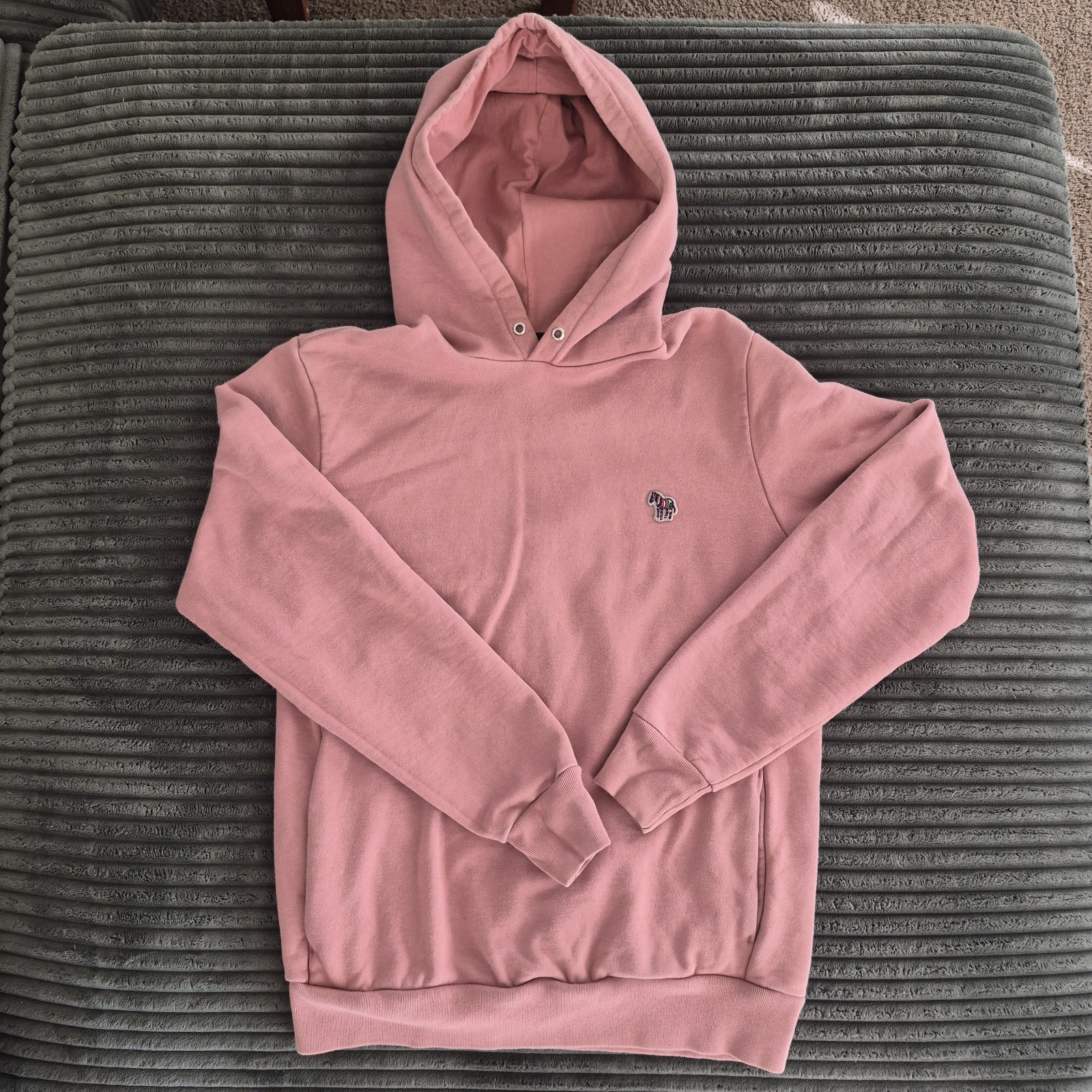 Paul Smith Cotton Zip Front Zebra Logo Hoodie Mens M Pink NO DRAWSTRING