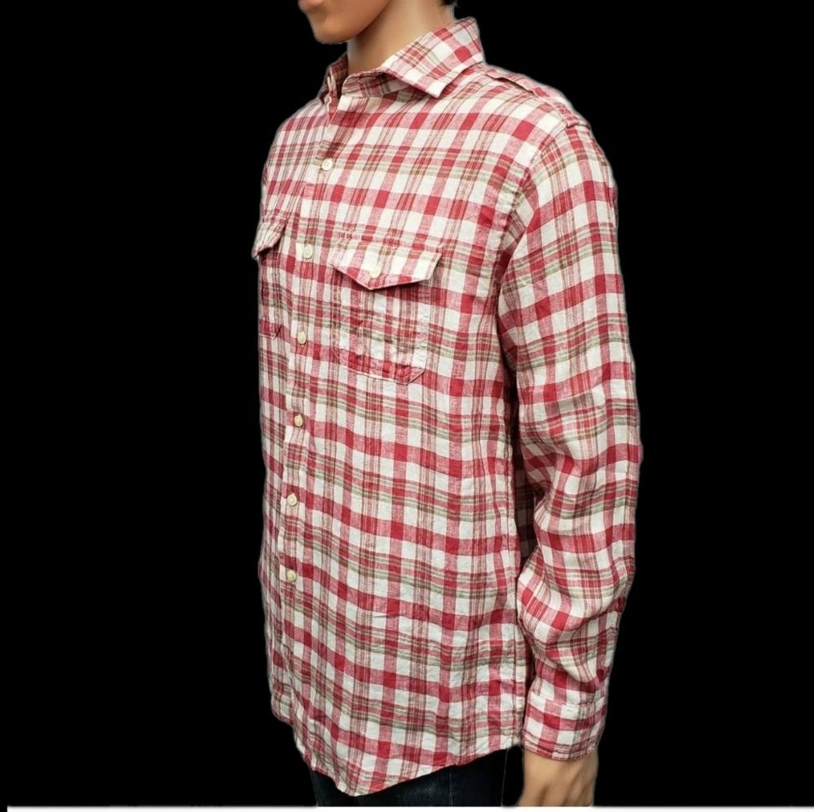 Brooks Brothers 346 Slim Fit Long Roll Tab Sleeve Button Up Shirt Linen Men’s L