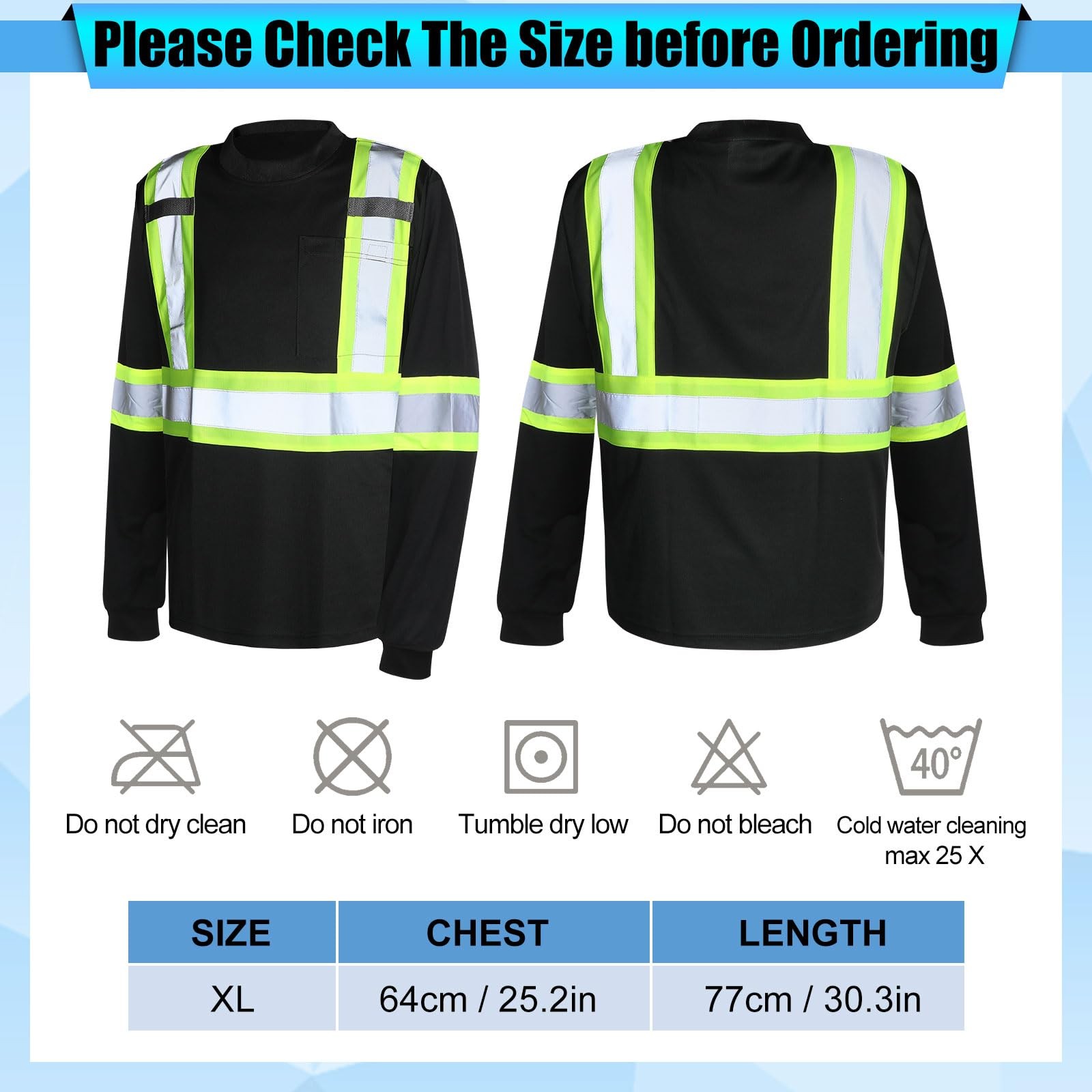 12 Pcs Safety Long Sleeve Shirts Bulk Class 3 Reflective High Visibility Shir…
