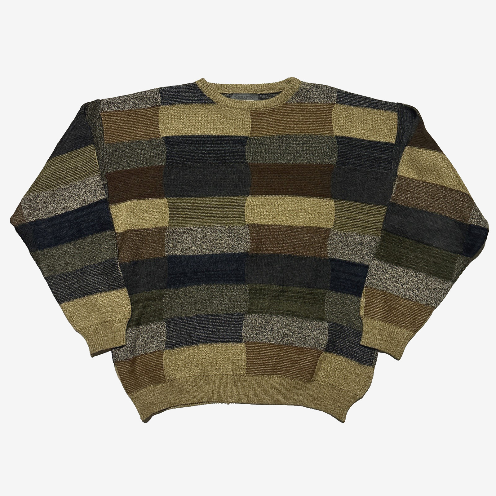 Vintage Sweater Knit Pullover Serafini Size Large Acrylic Brown Pattern 90s