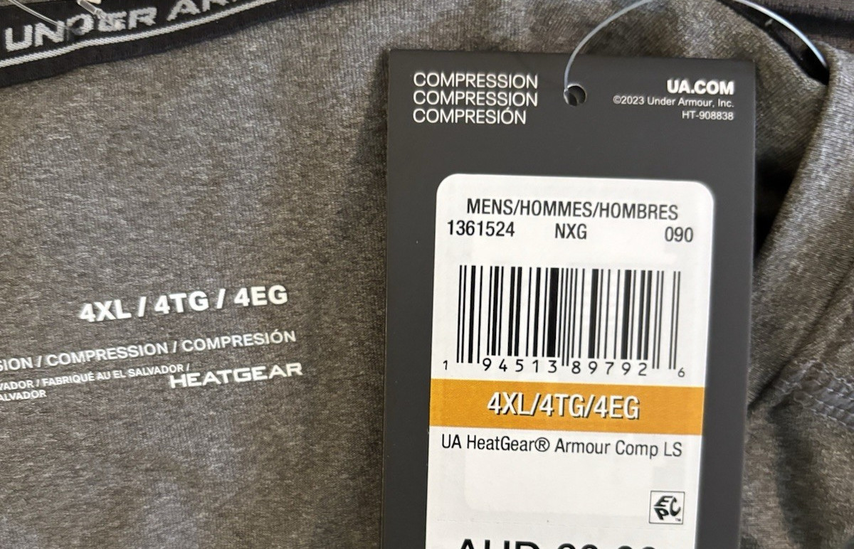 Under Armour Men HeatGear Armour Compression 4XL Long Sleeve Gray Shirt 1361524