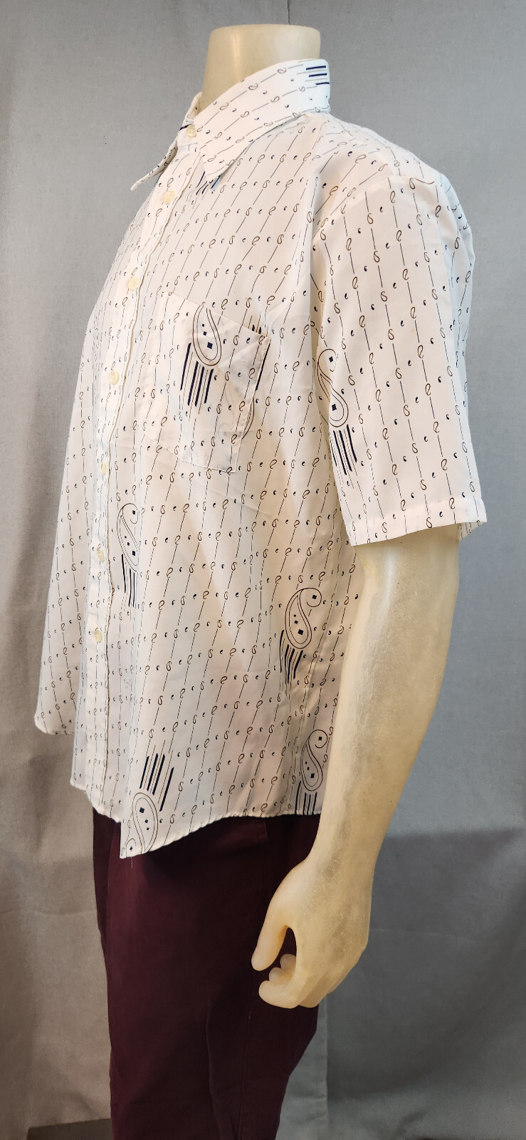 Vintage Manhattan Crepe LARGE 17 Collared Short Slv Button Down Shirt Top USED