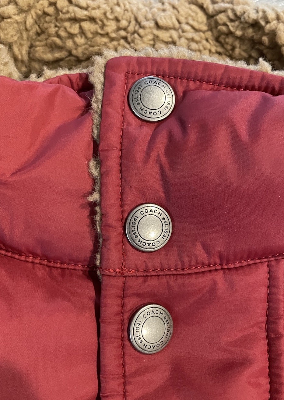 Coach Puffer Jacket Coat Mens Size XL Red Brown Collar Authentic