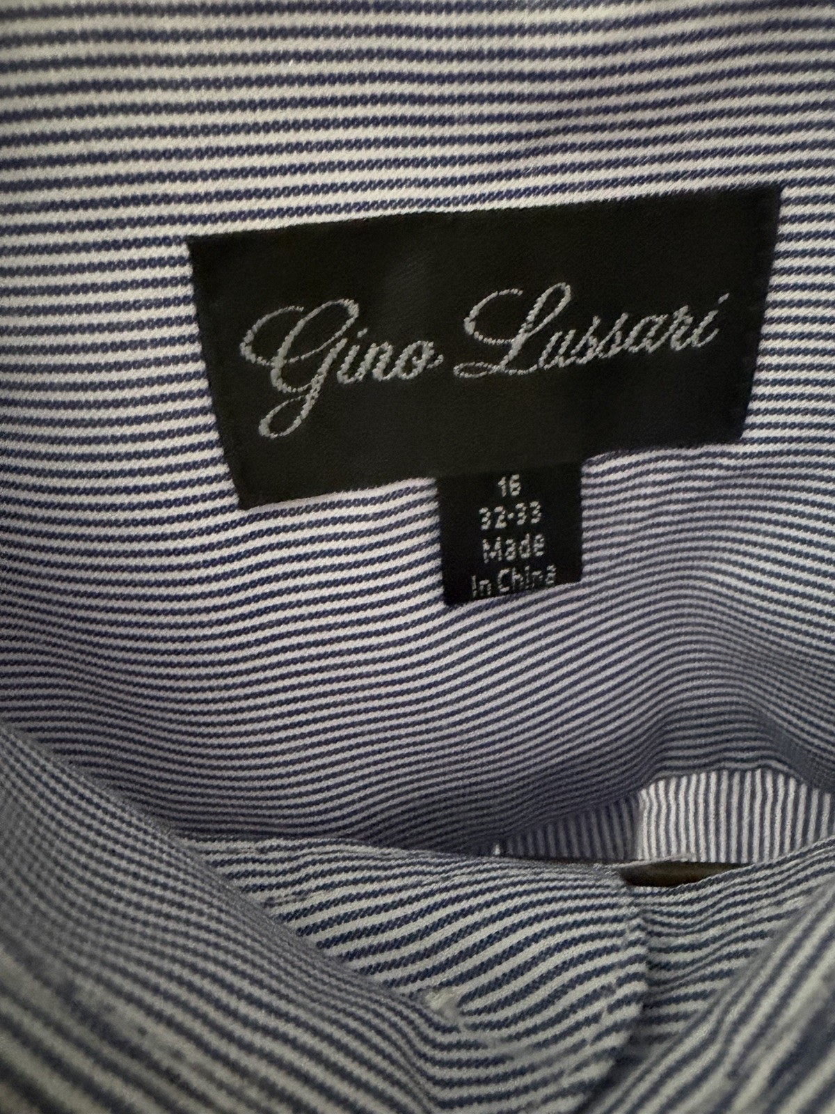 Gino Lusardi Men’s Dress Shirt Blue Striped 16 32/33 Cotton Regular Pocket