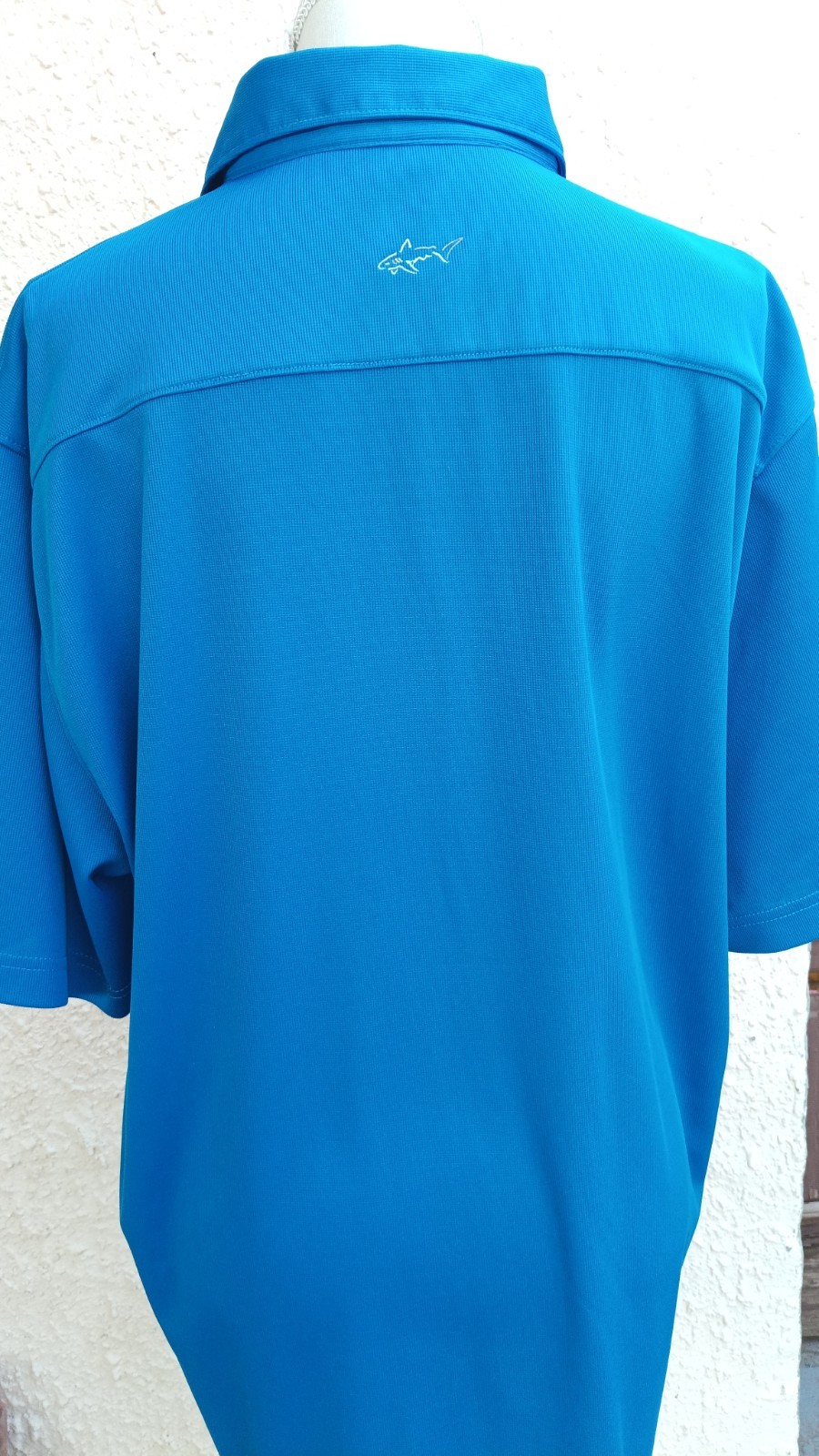Greg Norman Mens Polo Shirt Turquoise Blue XL Polyester Tiny Spec Flaw, Golf