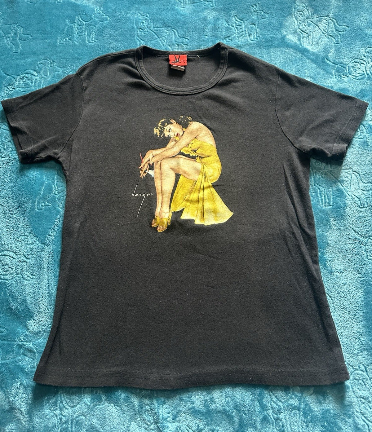 Vargas Black Pin-Up Graphic Print Logo Crew Neck Women’s XL Cotton T-Shirt