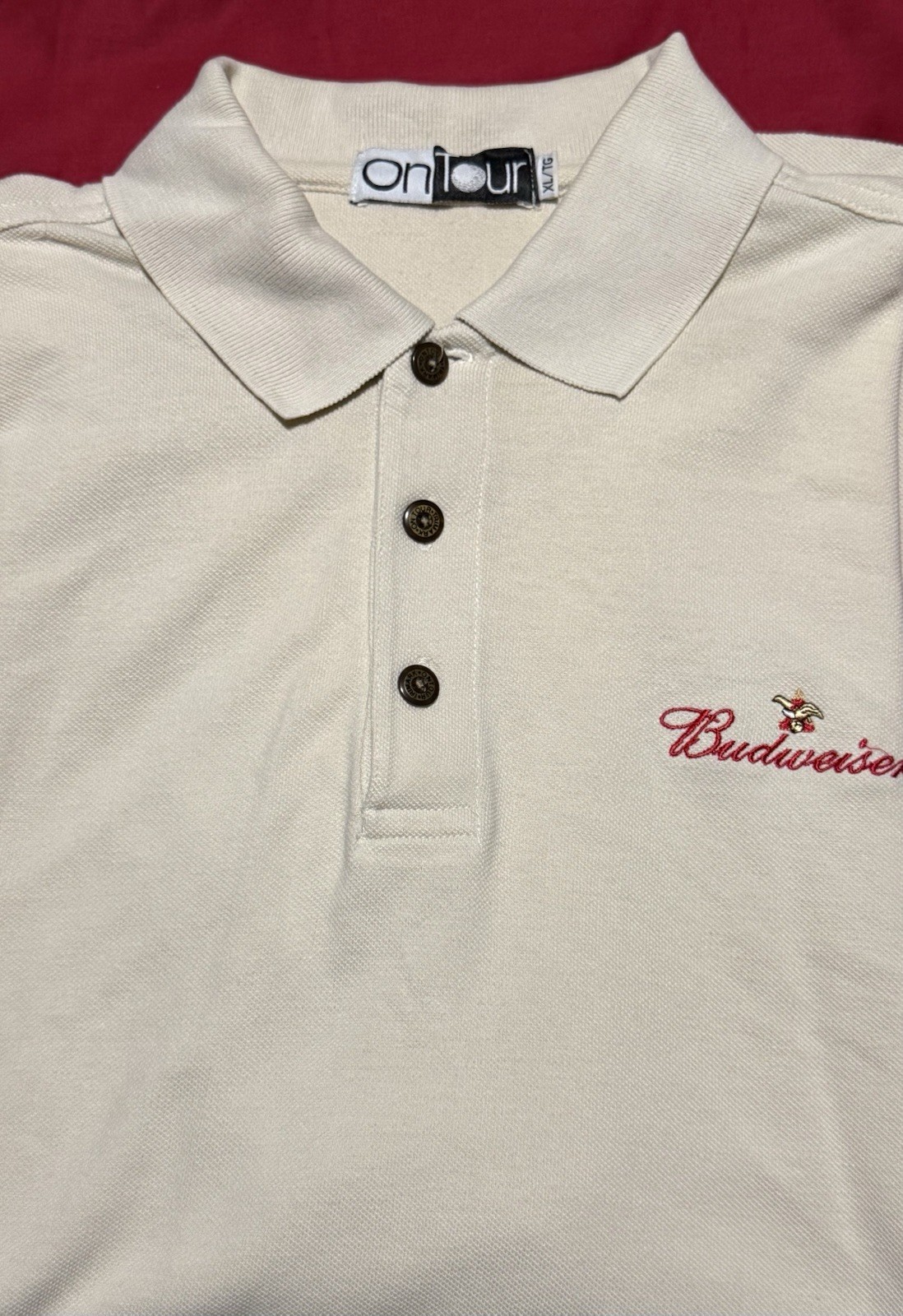 Vintage OnTour Budweiser Polo Shirt Men’s Shirt XL Cream Embroidered Los Chavez