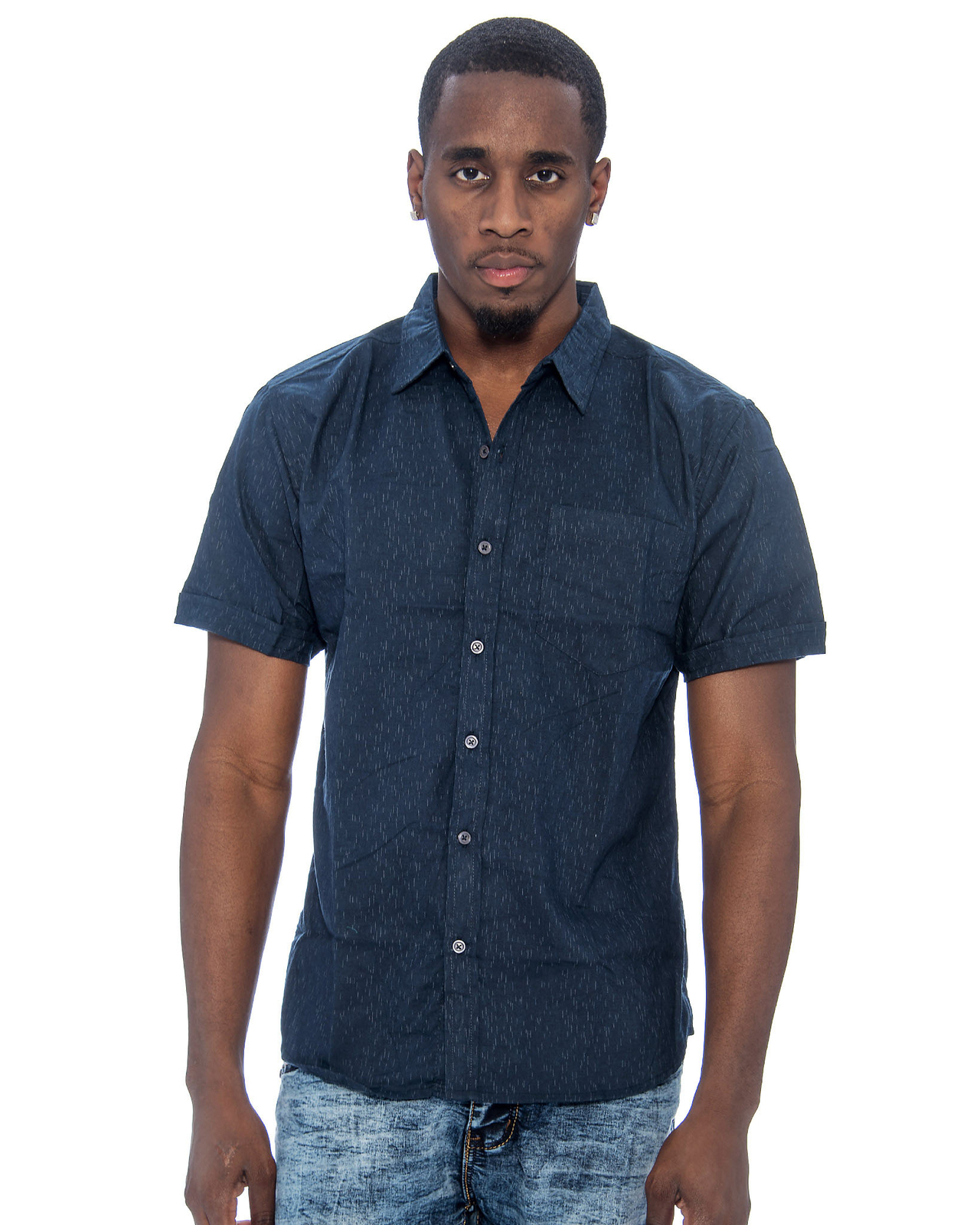9 Crowns Men’s TR Short Sleeve Patterned Button Down Shirt
