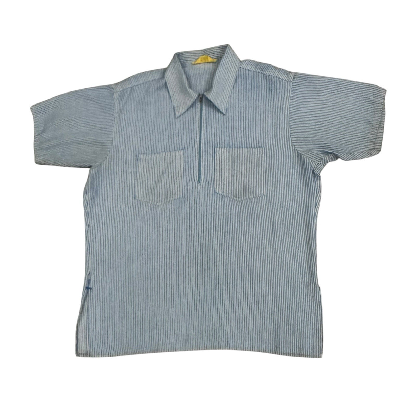 VTG Ben Davis Hickory 1/2 Zip Work Shirt Mens L Blue 80s USA Yellow Tag Rare