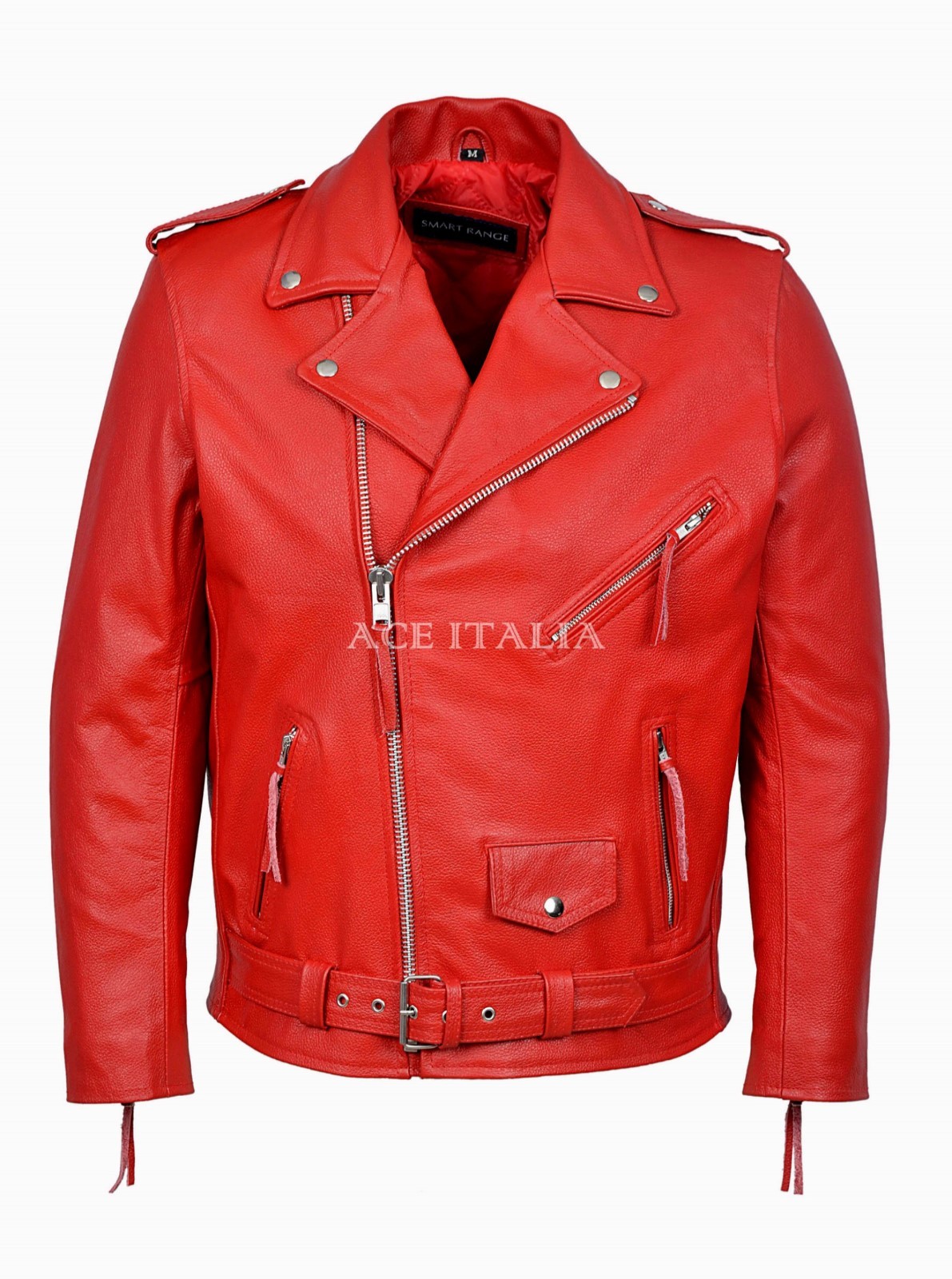 BRANDO Mens Jacket Red Classic Motorcycle Biker Cowhide Real Leather Jacket