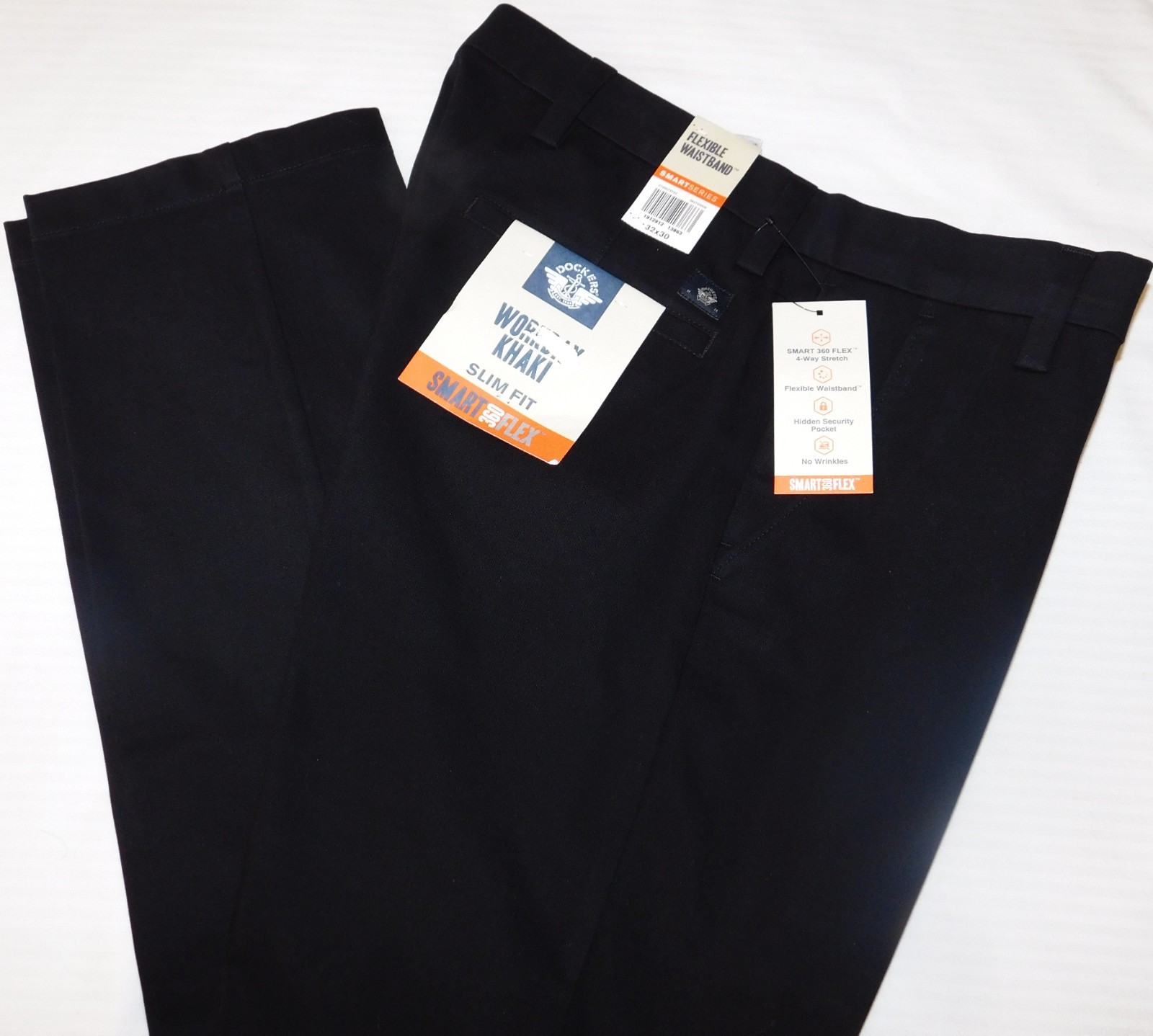 DOCKERS Workday Khaki Slim Fit Pants 360 4 Way Stretch Flexible Waistband Black