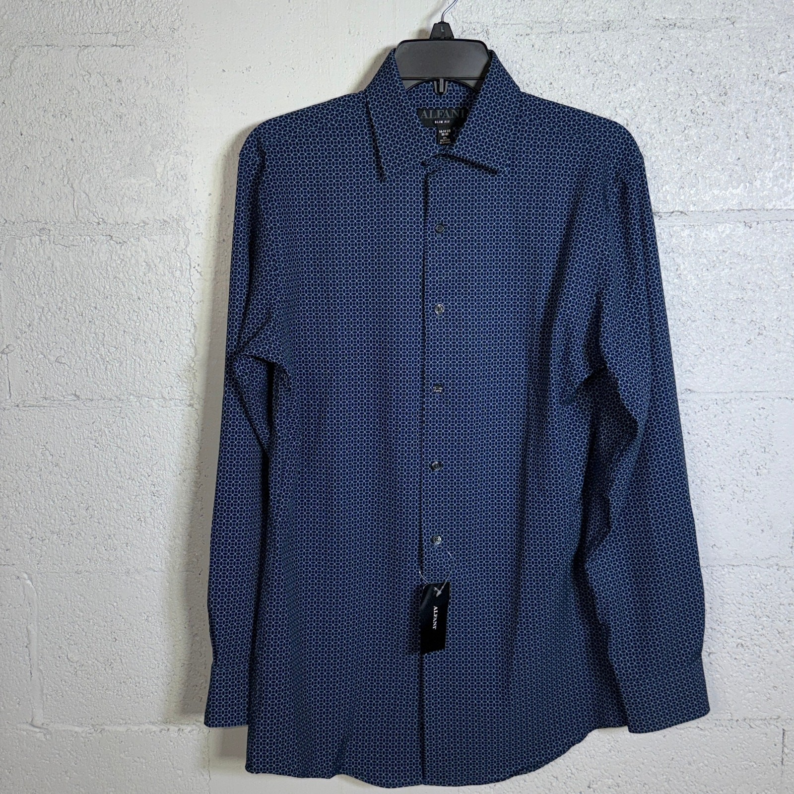 Alfani Men’s Slim-Fit 4-Way Stretch Medallion Dress Shirt Navy 14-14.5 32-33 $65