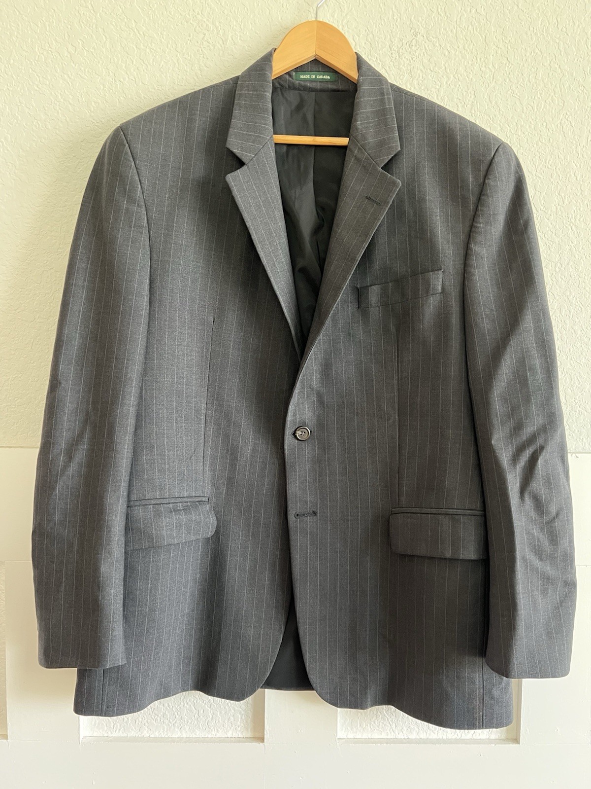 Ralph Lauren Suit Men Vintage Wool Gray Pinstripe 46 46R Blazer Jacket