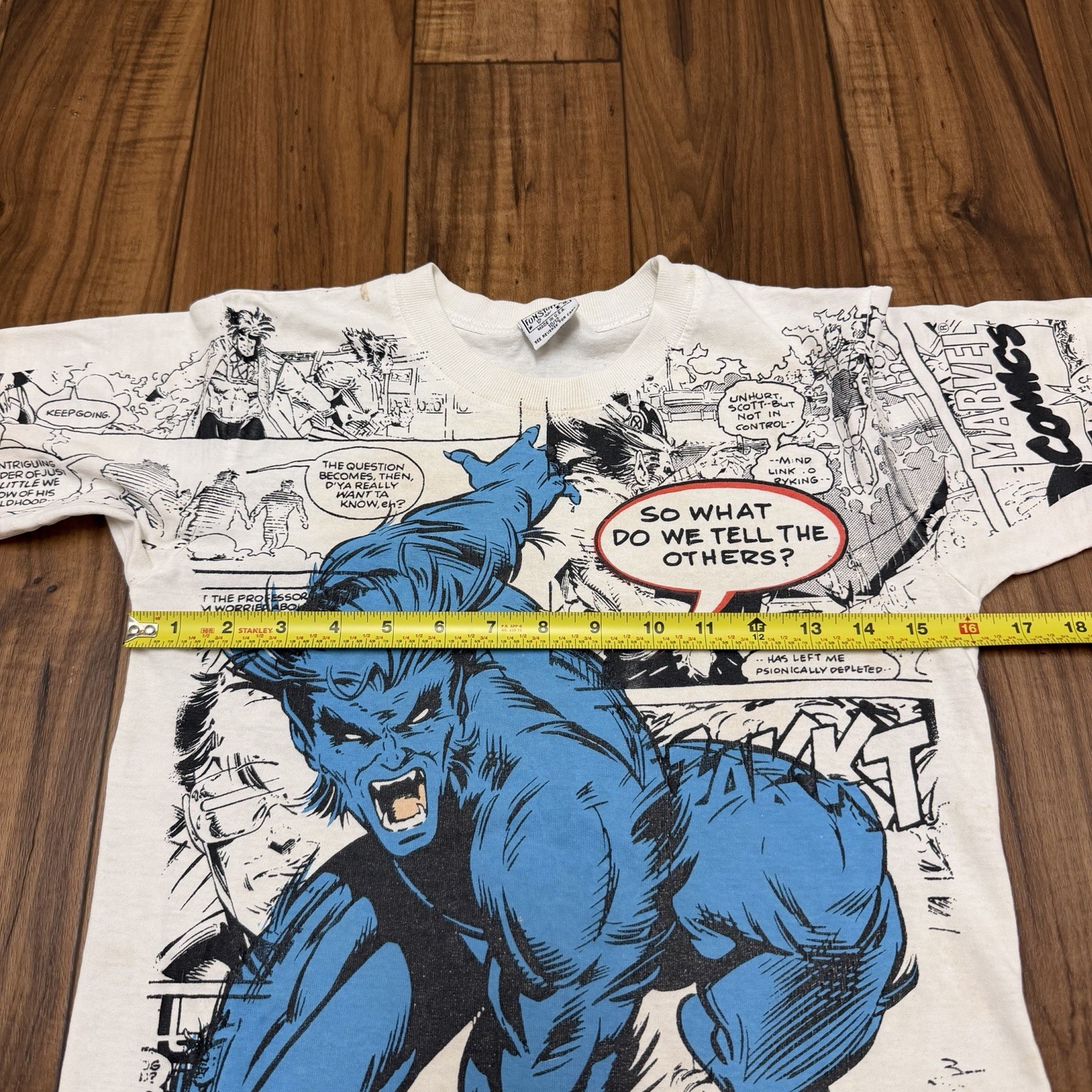 Vtg X-Men Beast AOP T-Shirt Tee Marvel Comics USA Made Fun Stuff NY Youth 10/12