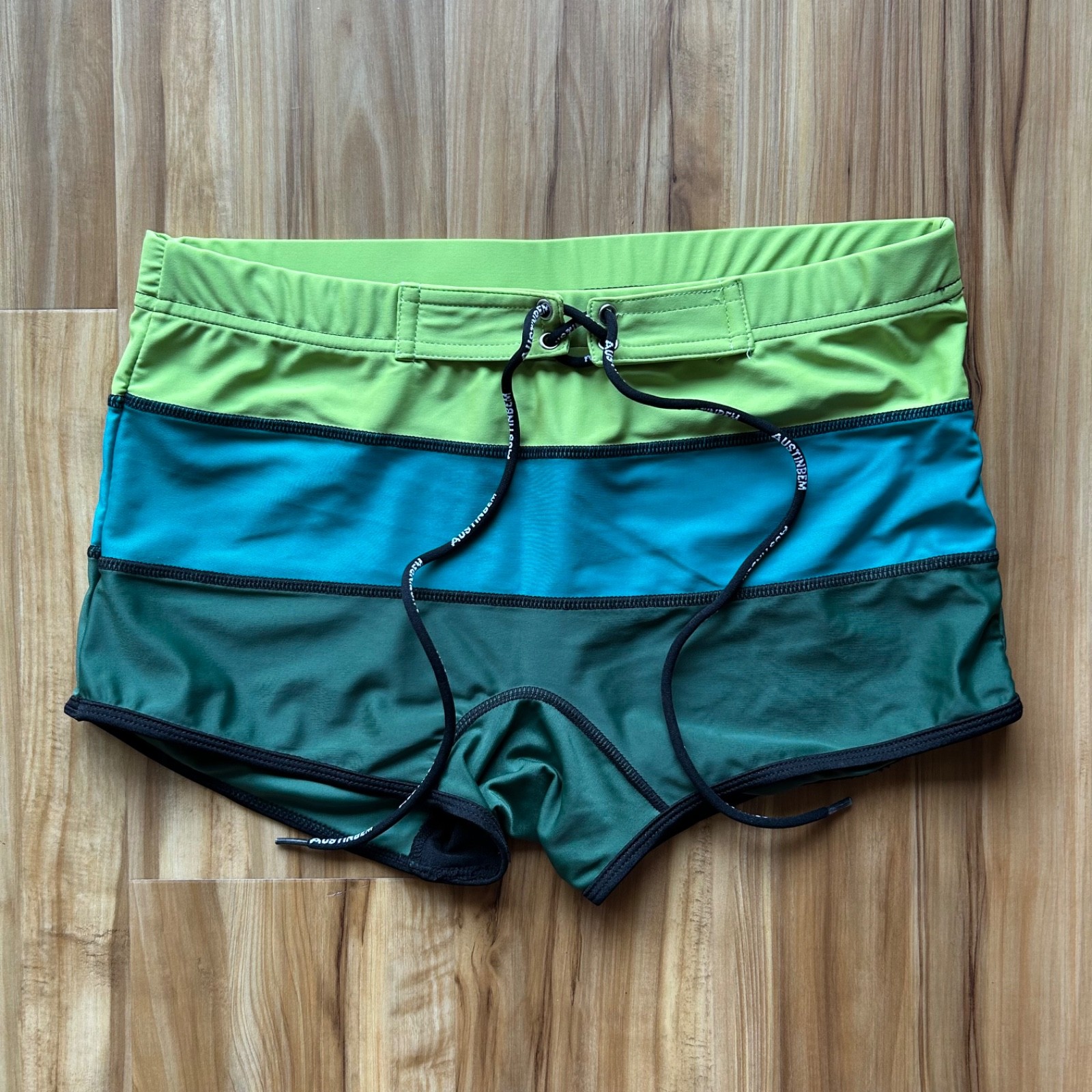 Austinbem Square Cut Swim Trunks. Size S, 30” Waist. Green colorblock