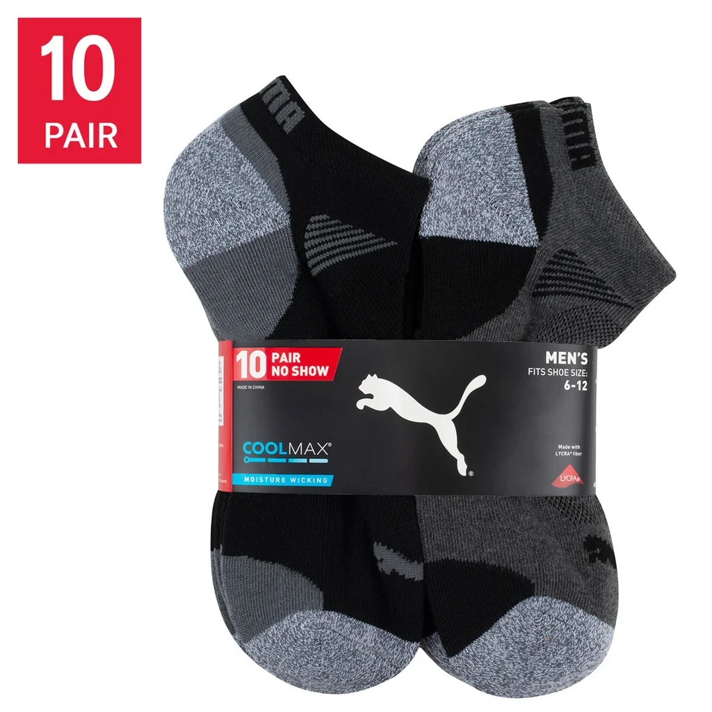 Puma Men’s No Show Low Cut Socks, 10 Pair White Or Black Select Size