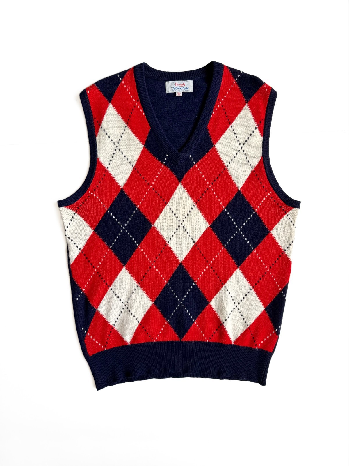 Vintage 1970’s Ballantyne For Harrods Men’s Cashmere Argyle Knit Vest (L)